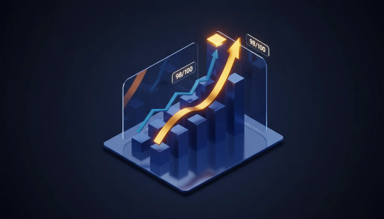 Upward trending business growth analytics chart showing dramatic performance improvement